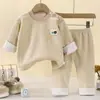 Ropa abrigadora para bebé de otoño e invierno, conjunto de ropa interior térmica afelpada y engrosada, pijama de manga larga y ropa de estar para niños y niñas