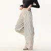 Pantalones de pierna ancha con estampado integral de estrellas y lunares estilo americano para mujer, holgados, adelgazantes, versátiles, sensación perezosa y relajada, Pantalones casuales tipo cimitarra de baile