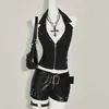 Transfronterizo ins verano nuevo moda europea y americana gótica personalidad calle Y2K corte ajustado chica atractiva cuello en V camiseta sin mangas ropa de mujer