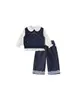 Conjunto para Niñas Bangxuan, Estilo Academia, Camisa de Manga Larga con Cuello de Muñeca, Chaleco de Punto, Pantalones, Conjunto de Tres Piezas, Ropa Casual para Niños