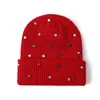 Chapéu Versátil de Lã de Coelho com Strass no Estilo Ins para Mulheres, Chapéu Tricotado Pulôver Moderno, Pesado, Quente, à Prova de Frio e Vento