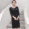 Moda directa de fábrica transpirable coreano corte ajustado ajustado cuello en V delgado verano para mujer ropa de negocios vestido negro con cuello corazón