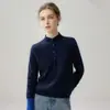 Suéter base de punto de cuello alto medio 35% cachemir 2026 otoño/invierno para mujer, bloques de color, estilo dulce, corte holgado, adelgazante y cálido