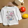 Camiseta 100% algodão para crianças, design de desenho animado, camada base para primavera e outono, nova blusa de bebê, manga longa estampada para meninas, estilosa