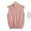 Suéter de cuello redondo de lana 100% pura para mujer, chaleco holgado de color liso, elegante, combinable, sin mangas, para otoño e invierno, nuevo