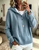 Nuevo suéter de punto con capucha de estilo europeo y americano, para otoño/invierno 2026, corte holgado, para mujer, color liso, con botones, manga larga, prenda exterior