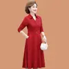 Moda Nuevo Llegado Color Sólido Manga Larga Cuello Polo con Botones Vestido Mujer Otoño Transfronterizo Temperamento Elegante Ceñidor de Cintura Línea A Falda Larga