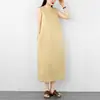 2026 # Nuevo estilo de verano versátil casual algodón lino simple artístico sin mangas vestido