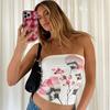 Top de tirante único estampado para mujer 2026, Estilo sexy sin espalda de deseo puro para verano, Top corto exterior