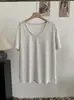 Camiseta Holgada de Manga Corta de Color Sólido con Cuello en V Semitransparente Fina Omalai para Mujer, Top Casual de Primavera y Verano 6811
