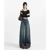 Calça Jeans Wide Leg Vintage para Mulheres, Denim, Tendência Verão 2025 Novo Cintura Alta Solta Caimento Ajuste na Cintura Valoriza Figura em Pera