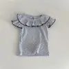 Estilo INS Verão Bebê Criança Bolinhas Malha Densa Gola com Babados Fifi Manga Curta Colete Menina Estilo Coreano Camada Base Estilosa