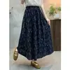 Nueva Falda Floral de Algodón y Lino para Primavera y Verano, Estilo Artístico Retro Versátil, Falda Midi de Línea A de Cintura Alta Adelgazante para Mujer