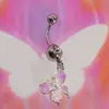 Anillo para el ombligo con colgante de mariposa bicolor y gota de aceite, aleación de acero inoxidable, nueva decoración de flor para el ombligo, piercing transfronterizo