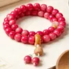 Pulsera rosa popular de bodhi para mujer en TikTok, accesorio cultural de mano de doble bucle estilo chino, pulsera de cuentas de semillas de bodhi al por mayor