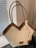 Bolso Tote Retro de Gran Capacidad 2025 Verano Nueva Textura Bolso de Hombro Costuras de Color Contrastante Patrón de Agarre a Mano Bolso de Axila para Viajes