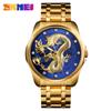 Reloj Skmei Estilo Chino Tótem de Dragón Correa de Acero Inoxidable Grabada Calendario de Negocios para Hombre con Esfera Grande