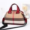 Bolso Portátil Simple de Color Contraste Boston de Cuero Genuino para Mujer Casual para Combinar con Todo Algodón Lino Bolso Cruzado Bolso de Hombro a la Moda 8351