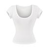 Camiseta de Hombros Descubiertos con Cuello U de Manga Corta para Mujer Verano 2025 Nueva Ajustada Adelgazante Cuello Bajo Top Rosa