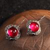 Joias de Prata S925 para Mulheres: Brincos de Corindo Vermelho, Brincos Artísticos Vintage, Artesanato em Prata Tailandesa, Brincos de Estilo Antigo