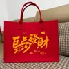 2026 Nuevo Estilo Bolso de Fieltro Rojo Bolsa Tote de Dibujos Animados Estilo Chino Bolsa de Regalo Gran Capacidad