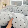Clase a Hilo de doble capa Algodón puro Juego de cuatro piezas para cama Algodón lavado para cama Sábanas Cubre edredón Verano Dormitorio de estudiante Juego de tres piezas 4