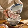Tigela Cerâmica Estilo Chinês para Ramen com o Caractere '' para Uso Doméstico, Novo Modelo 2026, Cor Sob Esmalte, Tigela Grande para Macarrão, Tigela de Sopa de Macarrão com Pé Alto