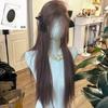 Peruca Kony Novo Produto Peruca Rosa Marrom Cabelo Longo Liso Estiloso com Mechas Brancas Renda Pequena Peruca de Cabelo Realista para Mulheres