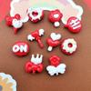 Mini tamanho pequeno vermelho festivo pêssego coração prato arco nó pequena flor faça você mesmo resina acessórios telefone móvel concha jóias pasta de unha