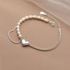 Pulsera Cadena Love Perla Love Rocky Plata S925 Joyería de Mano para Mujer con Forma de Corazón Pequeño Fresco Coreano Lote S4756