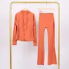 Conjunto de Sudadera con Capucha y Pantalones Acampanados Lulu Df Estampado, Cuello Alto Ajustado, Cremallera Dorada Elástica, Conjunto para Fitness Yoga