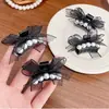 Pinza para el pelo de chica dulce linda de malla con lazo, perla y pedrería, para flequillo y media coleta