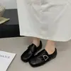 Zapatos Mary Jane retro de punta cuadrada, zapatos planos de cuero para mujer, suela blanda, cómodos, mocasines de corte bajo, versátiles para el uso diario.