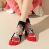 Calcetines japoneses de dibujos animados para mujer, de algodón peinado, estilo náutico, bonitos, con dibujos, cortos y con bordes cruzados.