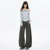 Pantalones de Pierna Ancha de Cintura Alta de Color Sólido Retro Americano de Moda, Rectos, con Caída, Holgados, Cómodos, Casuales, de Longitud al Suelo