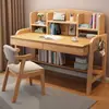 Escritorio de Madera Maciza con Estantería Integrada para Uso Doméstico, Adecuado para Estudiantes de Primaria y Secundaria, Diseño Moderno Sencillo, Escritorio de Computadora con Altura Ajustable