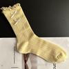 Calcetines Hada Estilo Coreano INS Delgados Borde Oreja de Madera Doble Lazo Joyería Moda Calcetines de Algodón para Mujer