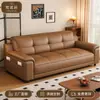 Sofá de cuero vintage estilo italiano para apartamentos pequeños, sala de estar del hogar, sofá de cuero de línea recta, sofá de cuero resistente a los arañazos de gato
