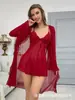 Conjunto de lencería sexy de talla grande de encaje transparente, camisola, camisón y bata de comercio exterior europeo y americano, camisón de malla apasionado y seductor