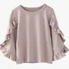 Tops de Otoño para Niñas 2026 Nuevas Camisetas Básicas de Primavera y Otoño para Niños Pequeños con Bordes de Volantes, Camisetas de Moda Estilo Coreano para Otoño