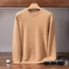 Suéter de cashmere liso para homens, gola redonda, tricotado, manga longa, pulôver, camada base quente para outono e inverno, estilo simples e versátil