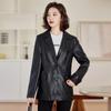 Jaqueta Casaco Feminino de Couro da Moda Combina com Tudo Primavera e Outono Novo Simples para o Dia a Dia Bonito Estilo de Rua Frito Gola de Vestido Pele de Carneiro