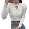 Otoño e Invierno Nuevo Perla para Uñas Máquina de Cuentas Colgante para Clavícula Manga de Burbuja Base de Punto Camiseta Suéter Prenda Interior Moda para Mujer