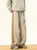 Pantalones Casuales de Raya Lateral Estilo Americano, Pantalones de Algodón para Hombres y Mujeres, Marca de Invierno de Moda, Forrados de Polar, Engrosados, Cálidos, de Pierna Recta, Corte Holgado, Pantalones Largos