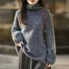 Suéter de Punto Nuevo Mezclado Lana Hilo Floral Otoño e Invierno Cuello Alto Manga Larga para Mujer Suéter de Cachemir Cepillado