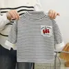 Nova Camiseta Base de Veludo Grossa Outono e Inverno para Crianças, Camiseta Térmica Meia-Gola, Moletom para Meninos e Meninas, Top Listrado