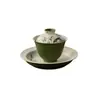 Juego de Té Kung Fu Pintado a Mano con Relieve de Margarita de Tres Diseños con Taza Gaiwan Retro para Té y Taza de Maestro Pequeña de Mandarina Verde