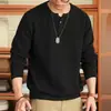 Suéter gola henley de tricô pesado estilo americano anti-pilling, casual e adequado para o trajeto, cor sólida, manga longa, masculino, outono e inverno