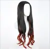 Cazador de demonios: Kimetsu No Yaiba Kamado Nezuko Peluca Negro Degradado Naranja Cabello Largo Rizado Combinación de Colores Anime Cos Peluca en Stock