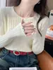 Roupa Estilo Coreano Outono/Inverno Blusa Gola Redonda Camisa Base Camada Camisa de Tricô Azul Nova Estilo Feminino Barra Lateral